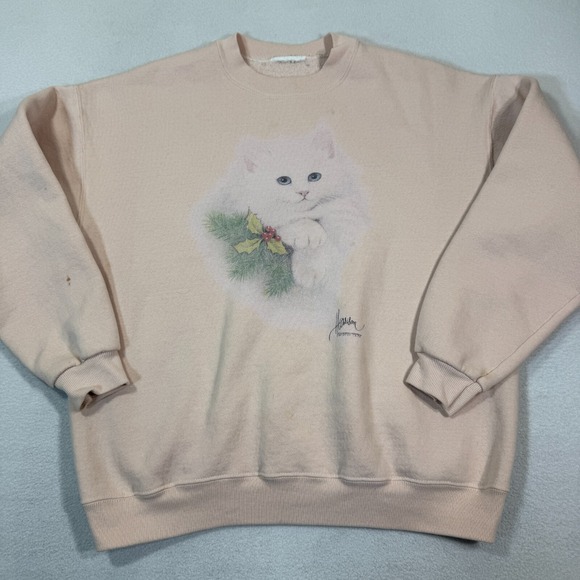 VTG‎ Love Unlimited Cat Sweatshirt Hanes Print Pro Pink Adult Medium - Picture 1 of 8